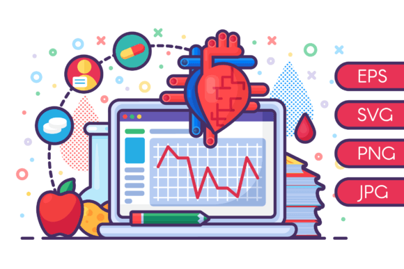 Cardiology Research Concept Illustration: Graphics & Illustrations
