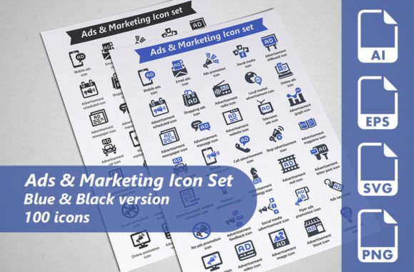 Reviewing Ads Marketing Icon Set for Embroidery Projects