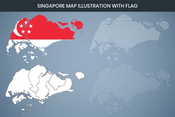 Singapore Map Illustration with Flag: Graphics Freebies